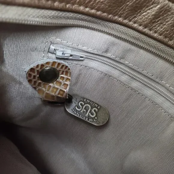 Vintage SAS Metallic Bronze Gold Crossbody Purse Handbag Croc Accents - Picture 6 of 7